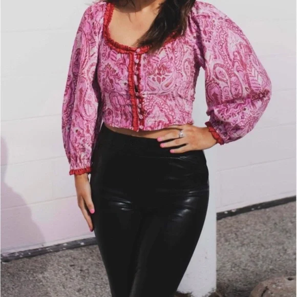 Free People Dare Me Velvet Print Blouse in Retro Combo in various NWT - Picture 2 of 10